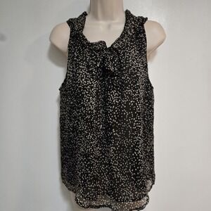 KENAR Size Medium Lightweight Dressy Black Silk V-Neck Lined Tank‎ Top Blouse